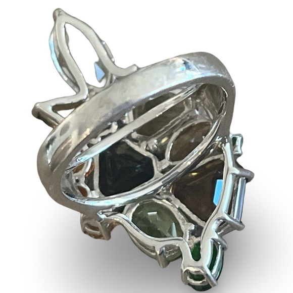 Sterling Silver Prasiolite Smoky Quartz, Citrine, Peridot, Tsavorite Ring Size 8 - Picture 4 of 11